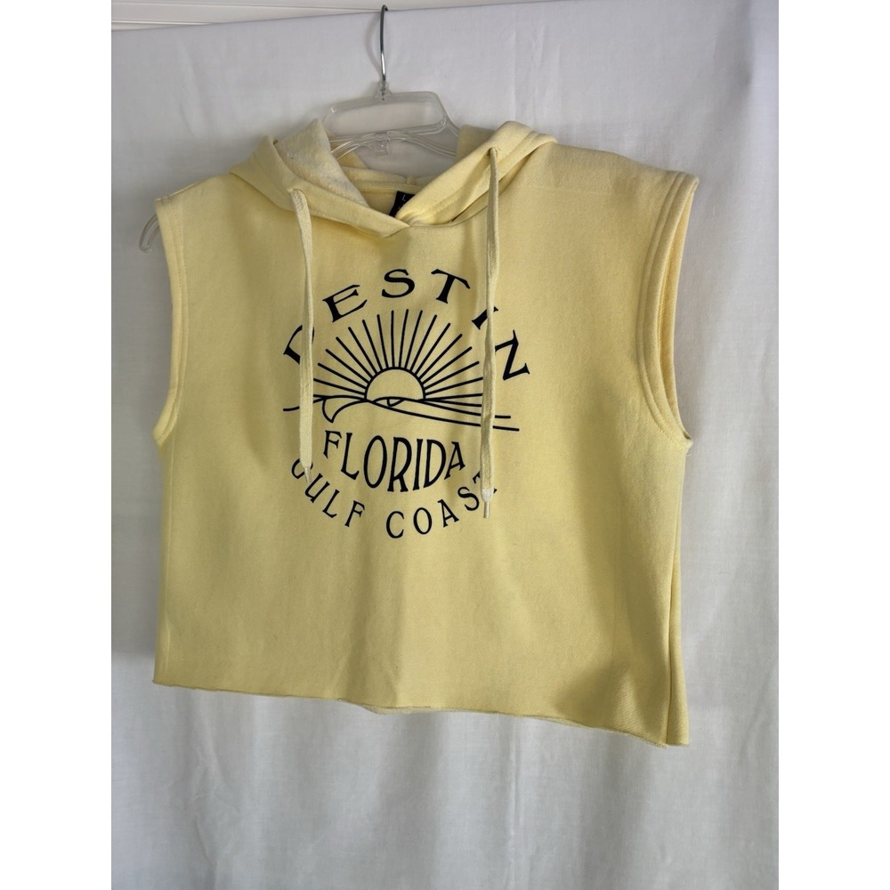 Miami Style Women's Sleeveless Hooded Pullover Fleece Graphic Florida L Yellow